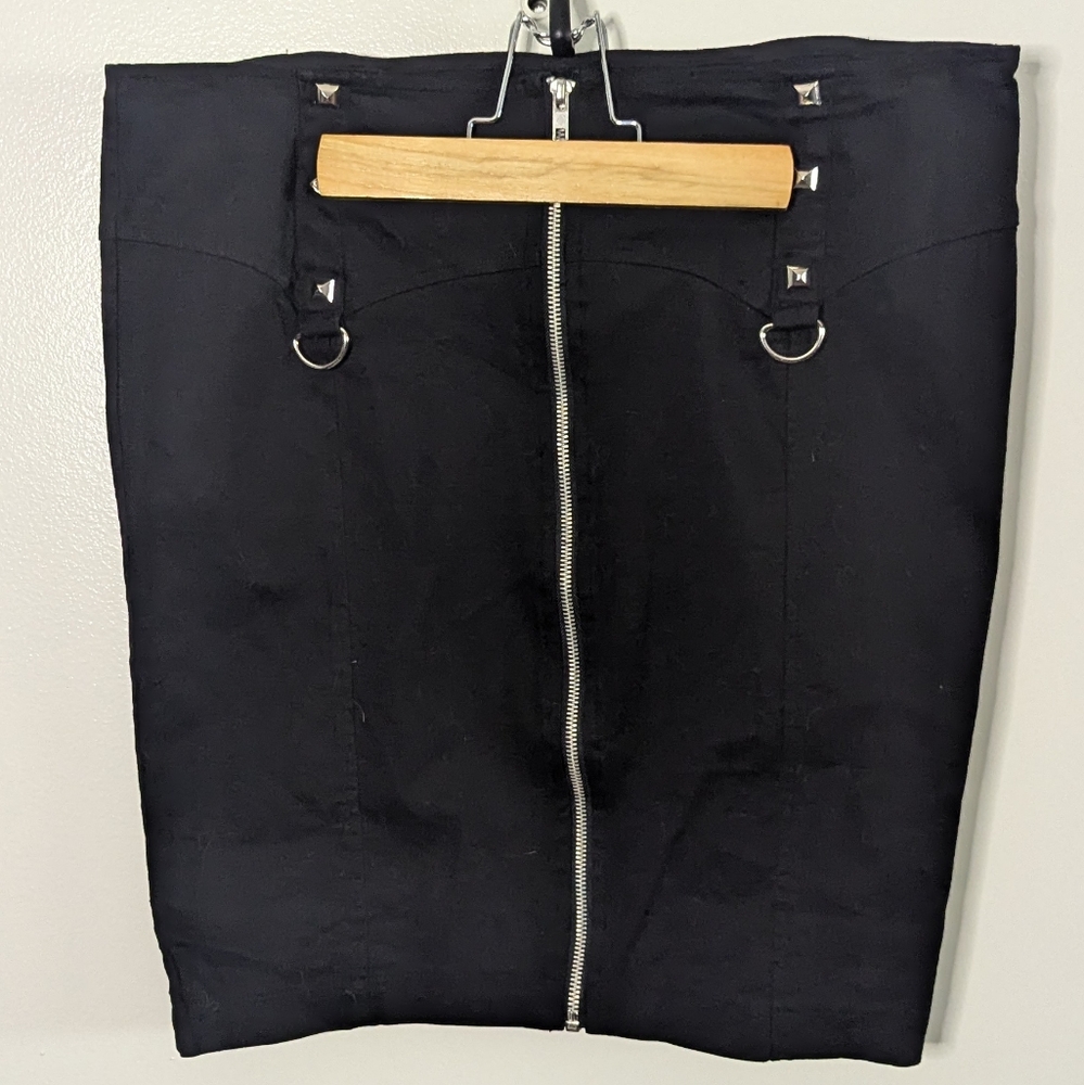 Lip Service Pencil Skirt with studs zip front black d rings 2XL XXL